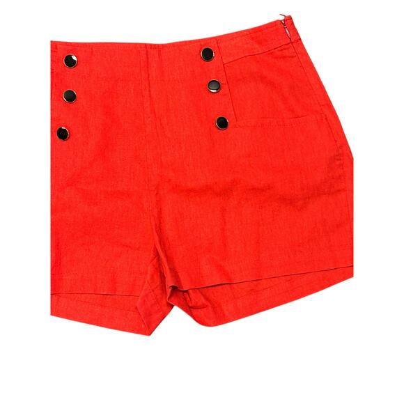 Cynthia Rowley Size 10 Red Linen Blend High-Waisted Sailor Shorts - Picture 6 of 7